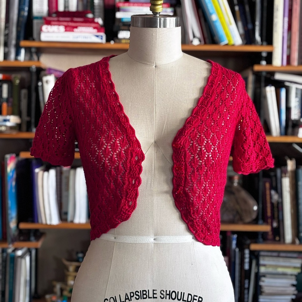 Betsey Johnson Red Cropped Knit Shrug